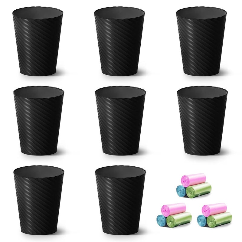 Lysam Bathroom Trash Can, 8 Pack 1.8 Gallons Small Trash Can with Trash Bags, Bathroom Garbage Can, Plastic Trash Bin, Round Waste Basket for Living Room, Bedroom, Office, Kitchen, Compact Space (Black) - Image 1